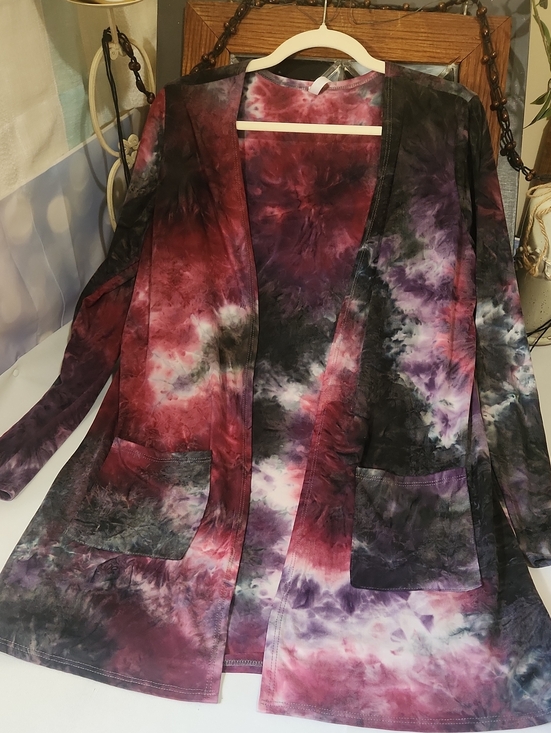 Sunday Jackets & Blazers - 🐦 Sunday Tie-Dye Open Front Cardigan - Purple, Black & Red